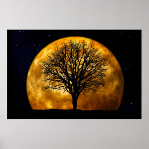 Moon and Tree Poster-Customizable Poster