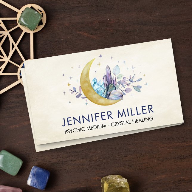 Moon and  Watercolor Crystals Business Card (Creator Uploaded)