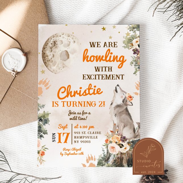 Moon and Wolf Howling Birthday Girl Invitation (Creator Uploaded)