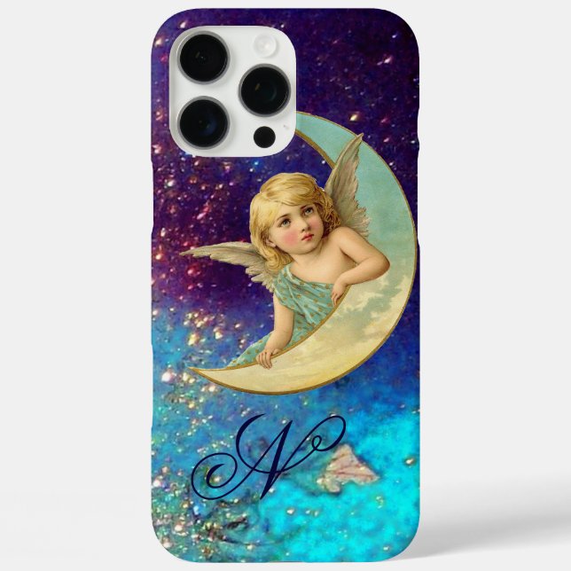 MOON ANGEL IN BLUE GOLD SPARKLES Monogram Case-Mate iPhone Case (Back)