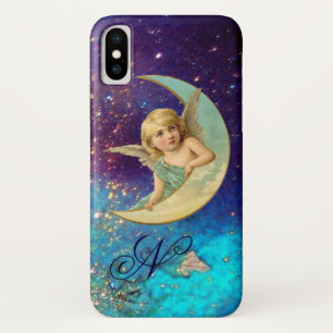MOON ANGEL IN BLUE GOLD SPARKLES Monogram Case-Mate iPhone Case