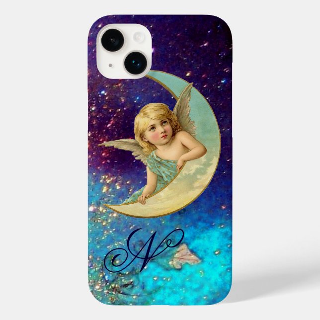 MOON ANGEL IN BLUE GOLD SPARKLES Monogram Case-Mate iPhone Case (Back)