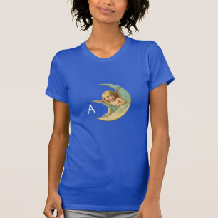 MOON ANGEL IN BLUE GOLD YELLOW SPARKLES MONOGRAM T-Shirt