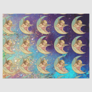 MOON ANGELS IN BLUE GOLD YELLOW SPARKLES TISSUE PAPER