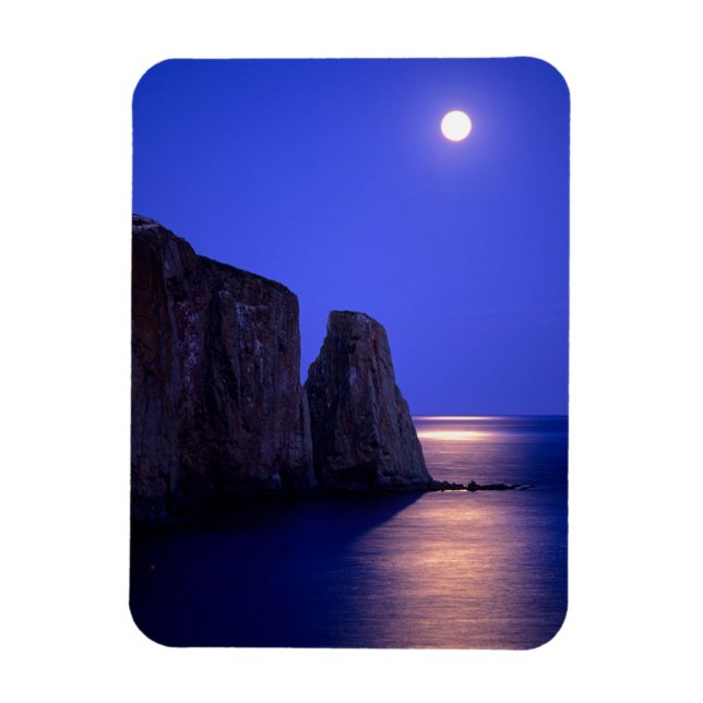 Moon At Dusk | Perce Rock Gaspe Coast Quebec Magnet (Vertical)