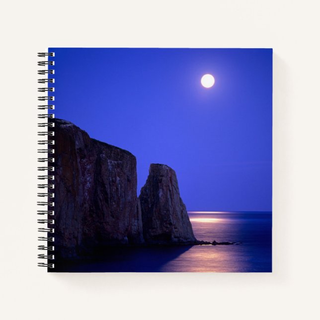 Moon At Dusk | Perce Rock Gaspe Coast Quebec Notebook (Front)