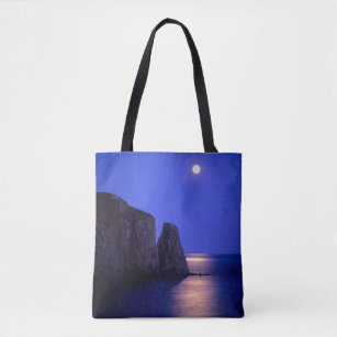 Moon At Dusk   Perce Rock Gaspe Coast Quebec Tote Bag
