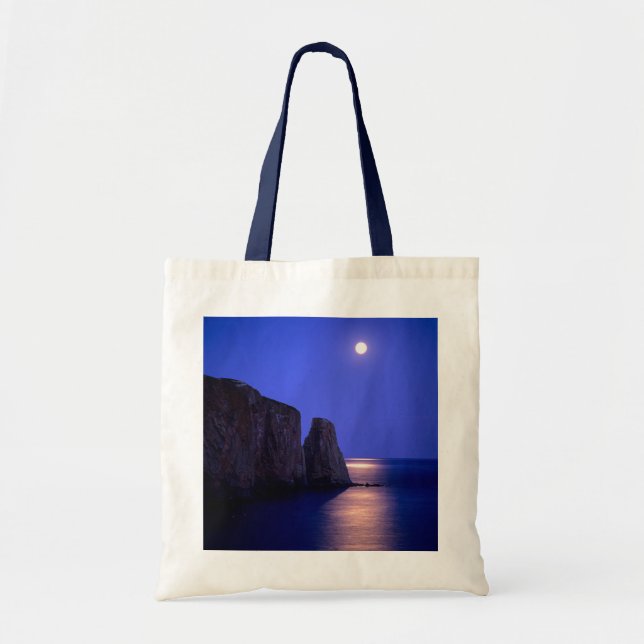 Moon At Dusk | Perce Rock Gaspe Coast Quebec Tote Bag (Front)