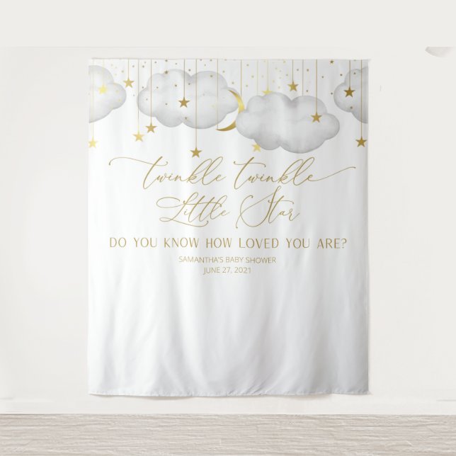 Moon Baby Shower Backdrop, Twinkle Little Star Tapestry (Front)