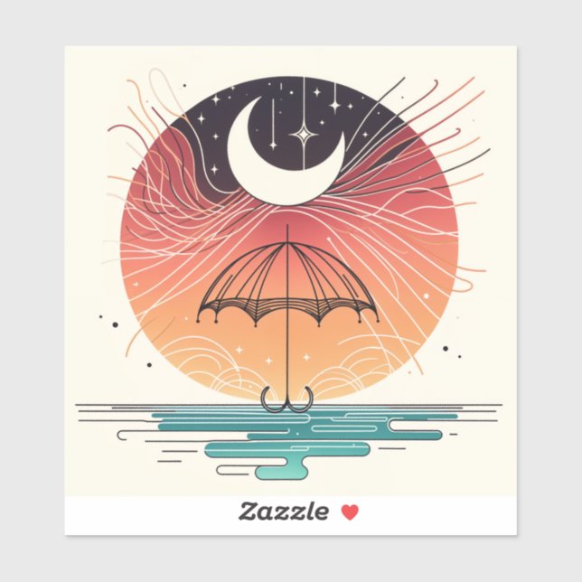 Moon Balancing Rainfall in Boho Line Art (Sheet)