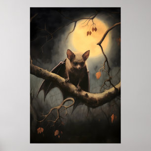 Moon Bat Art Print, Dark Cottagecore Poster