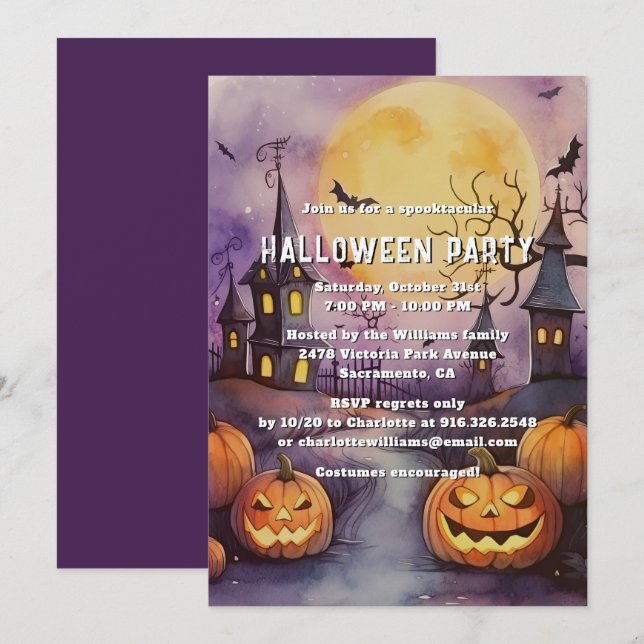 Moon Bats Jack O’Lanterns Halloween Party Invitation (Front/Back)