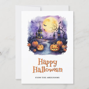 Moon Bats Pumpkins Happy Halloween Card