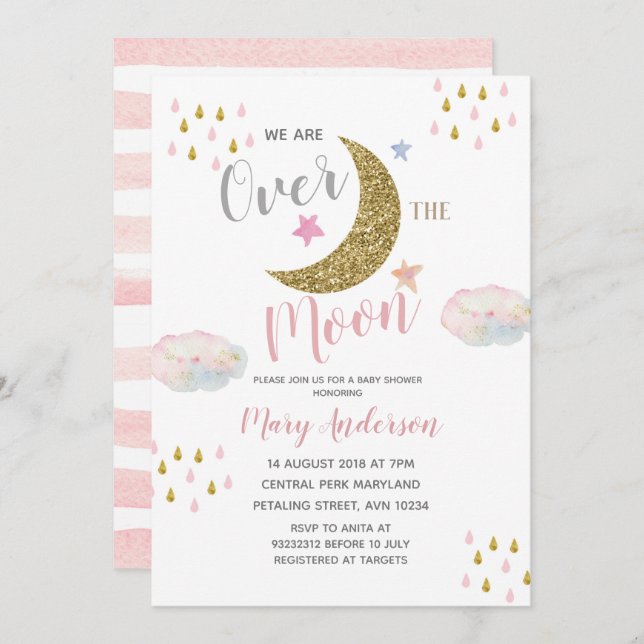 Moon Blush Pink Baby Shower Invitation (Front/Back)