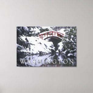 Moon Bridge & Pond in Winter Seattle, Washington Canvas Print