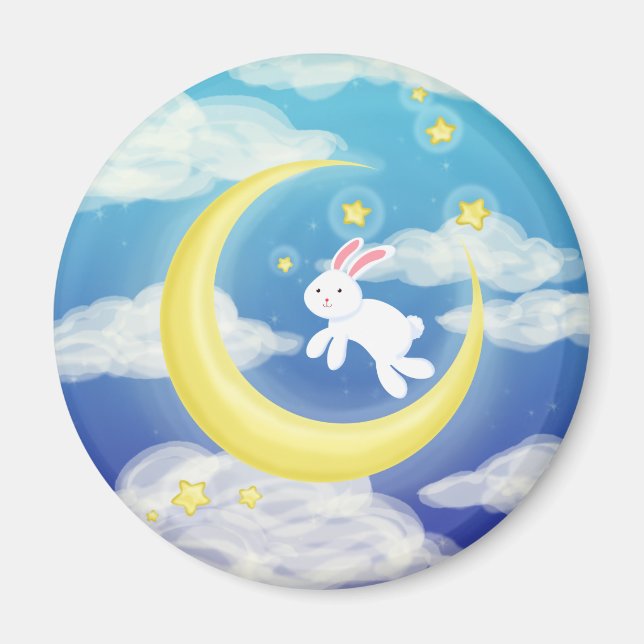 Moon Bunny Blue Magnet (Front)