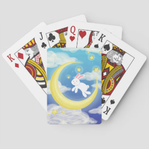 Moon Bunny Blue Playing Cards