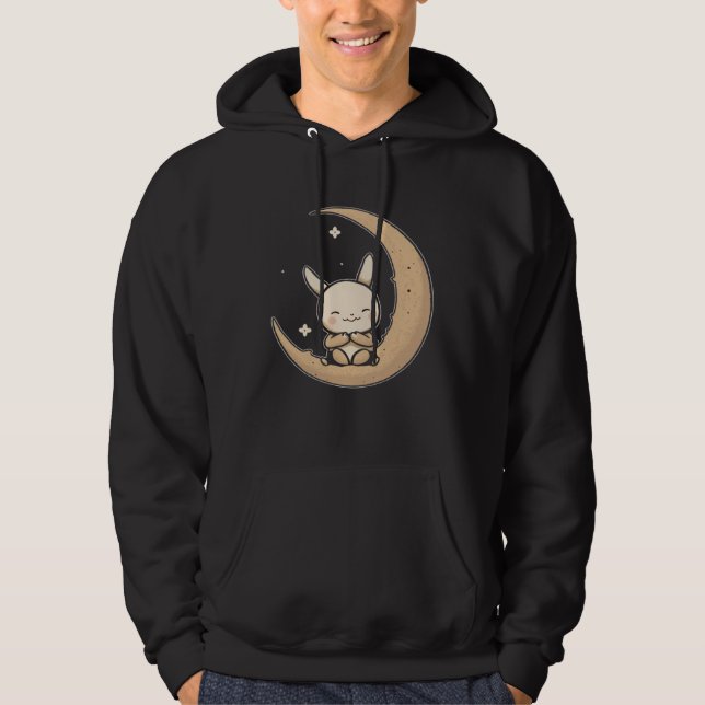 Moon Bunny Rabbit Sitting In Crescent Moon Easter Hoodie (Front)