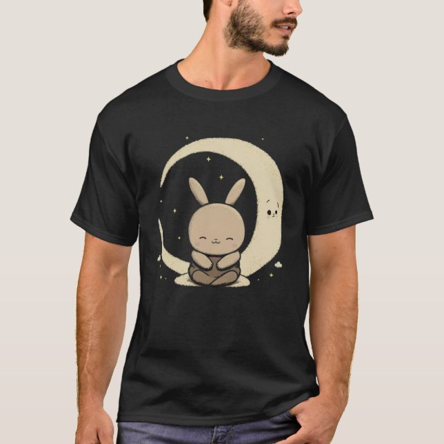 Moon Bunny Rabbit Sitting In Crescent Moon Easter  T-Shirt (Front)