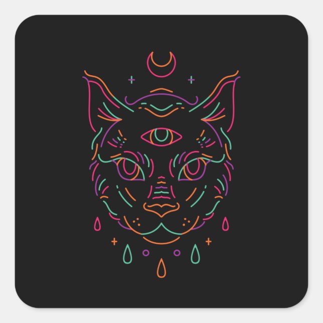 Moon Cat Square Sticker (Front)