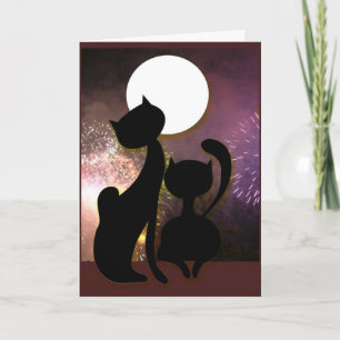 Moon cats & fireworks card
