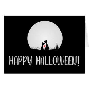Moon, Cats in Love, Halloween Greeting Card