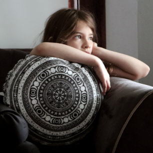 Moon Child Mandala Triple Moon Round Pillow