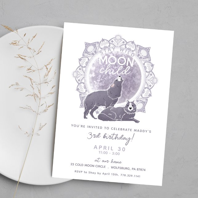 Moon Child Wolves Birthday Party Invitation (Creator Uploaded)