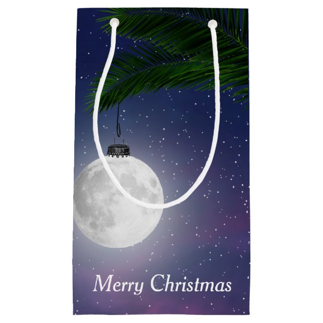 Moon Christmas Ornament On Palm Tree  Small Gift Bag (Front)
