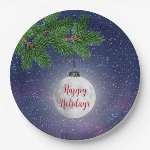 Moon Christmas Ornament On Pine Paper Plate