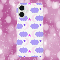 Moon Cloud Stars Dark Purple Pink Pattern