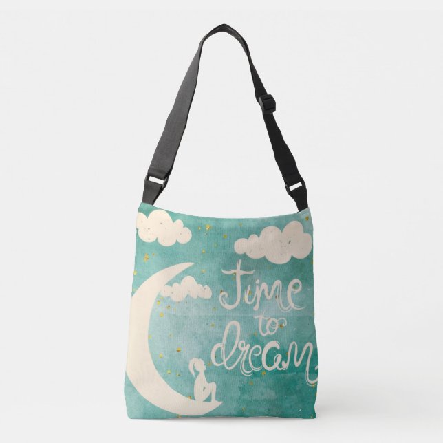 Moon Clouds Inspiring Dream Quote Crossbody Bag (Front)