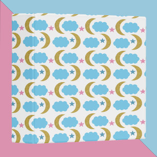 Moon Clouds Sky Faux Gold Glitter Pattern Binder