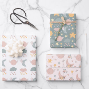 Moon Clouds Stars Wrapping Paper, Celestial Wrap Paper Sheet