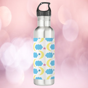 Moon Clouds Stars Yellow Blue Pattern 710 Ml Water Bottle
