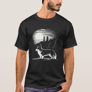 Moon Corgi Howling Dog Silhouette Halloween 2 T-Shirt