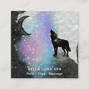 *~* Moon Cosmic .  Howling Wolf Rainbow Shaman  Square Business Card