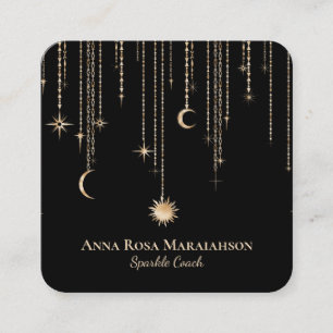 *~* Moon Cosmic Stars Gold Sparkle Sun Glitter Square Business Card