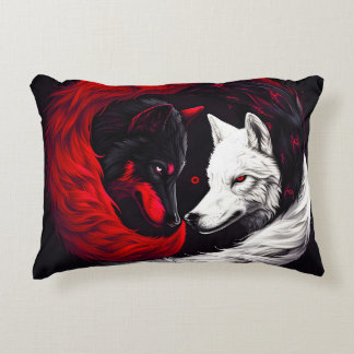 Moon Crimson Red White Wolf Accent Pillow