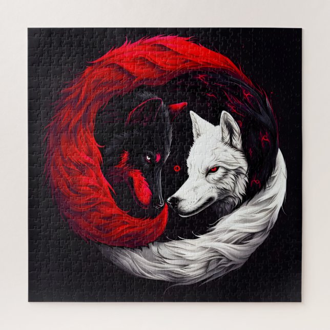 Moon Crimson Red White Wolf Jigsaw Puzzle (Vertical)