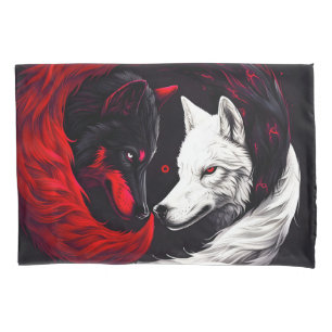 Moon Crimson Red White Wolf Pillowcase