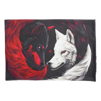 Moon Crimson Red White Wolf Pillowcase