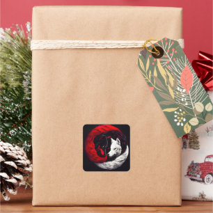 Moon Crimson Red White Wolf Square Sticker