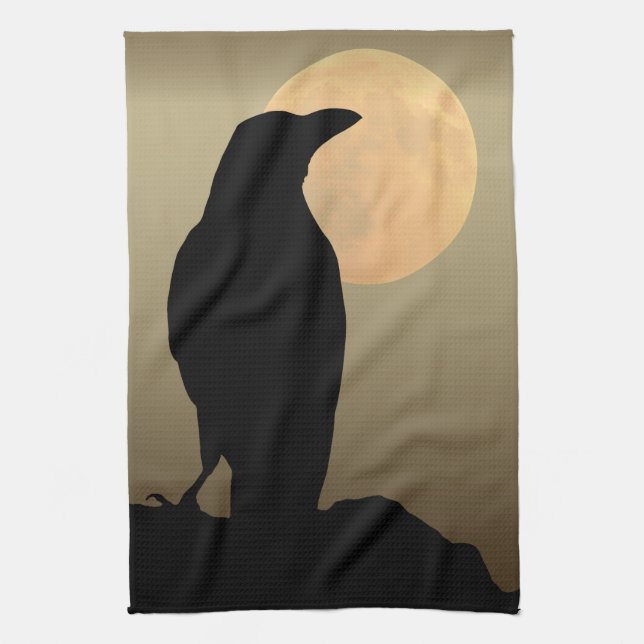 Moon & Crows, Black Bird Kitchen Towel Raven (Vertical)
