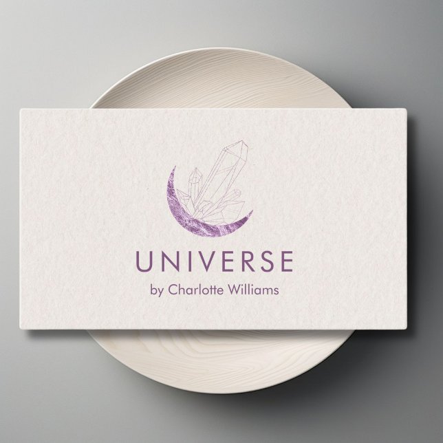 Moon Crystal Energy Healer Business Card (Moon Crystal Energy Healer QR-Code Business Card - Beige Violet)