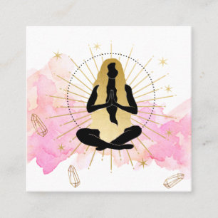 *~* Moon Crystals Cosmic Black Goddess Gold Rays Square Business Card