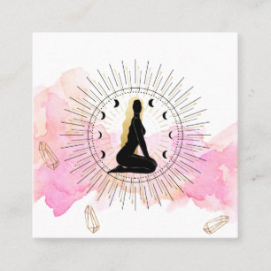 *~* Moon Crystals Cosmic Gold Black Goddess Rays Square Business Card