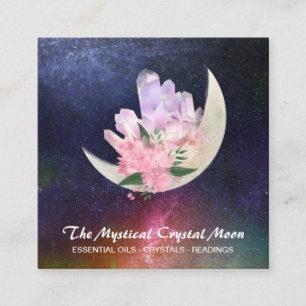 *~* Moon Crystals Floral Cosmic Celestial Nebula Square Business Card