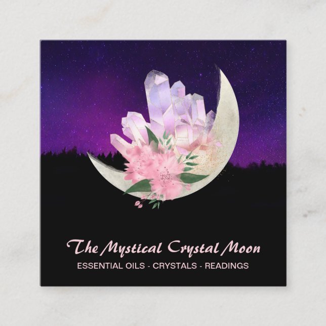 *~* Moon Crystals Floral Landscape Square Business Card (Front)