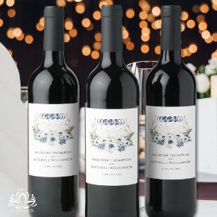 Moon Crystals Flowers Boho Metaphysical Wedding  Wine Label